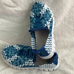Blue and White Woven Sneakers